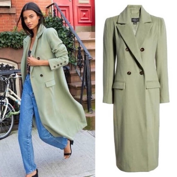 Something Navy Olive Long Wool Top Coat Large - Picture 2 of 9
